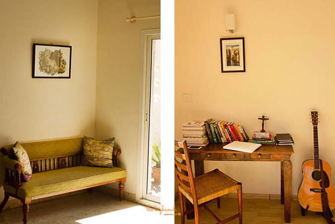 (L) A perfect corner to share a cuppa with friends on lazy afternoons. (R) Work space