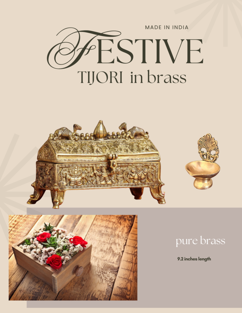 Indian festive home decor | pure brass tijori with diya